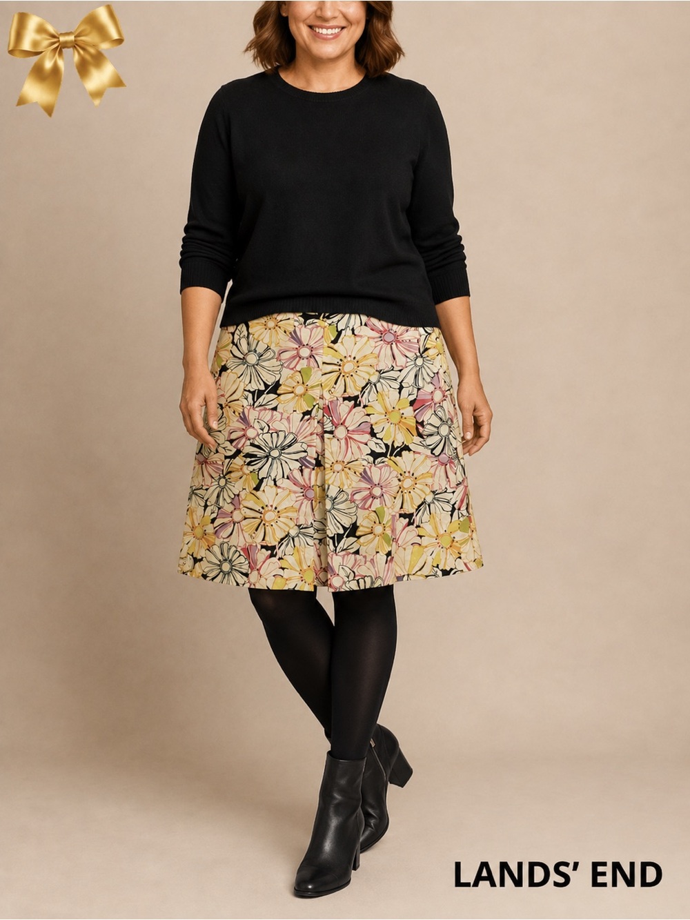 Lands’ End Pastel Floral Pleated Skirt Size 12